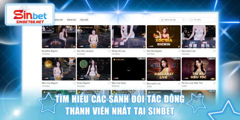 Tìm hiểu các sảnh đối tác đông thành viên nhất tại SINBET